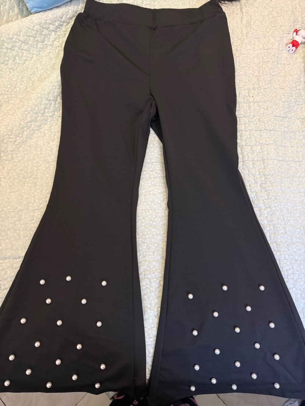 SHEIN Black Wide Leg Pants with Pearl Embellishment